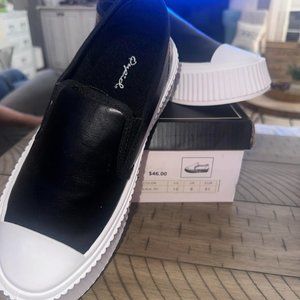 Qupid Black Leather Slip On Shoes Sneakers NEW